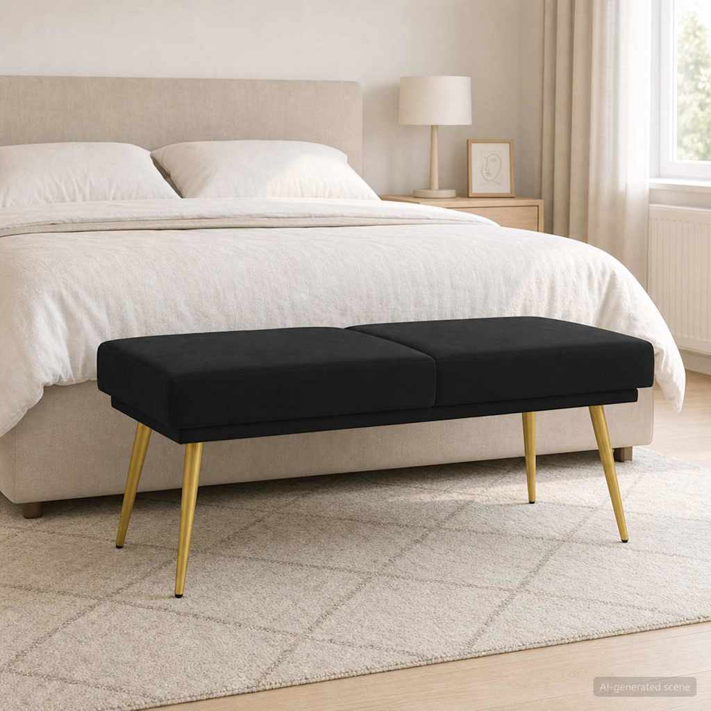 Dobbeltlagret bænk Sort 120 x 45 x 46 cm Fløjl