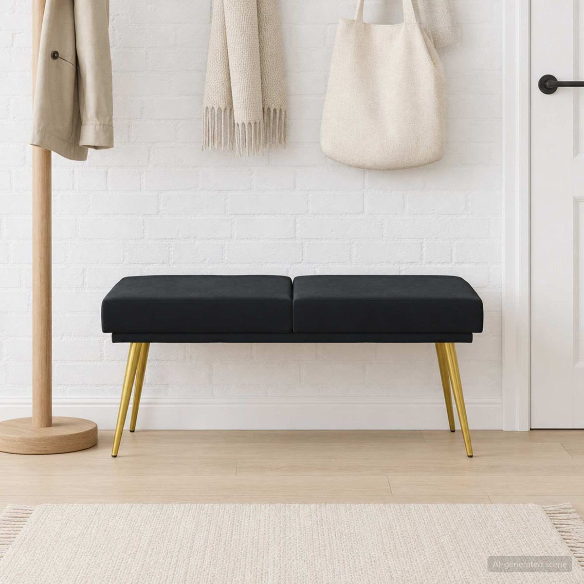 Dobbeltlagret bænk Sort 120 x 45 x 46 cm Fløjl