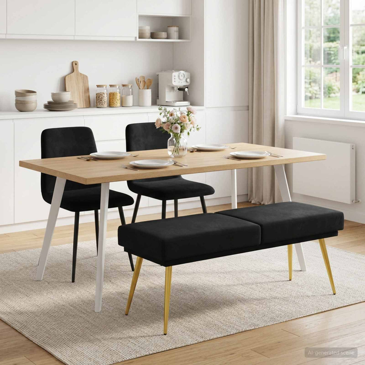 Dobbeltlagret bænk Sort 120 x 45 x 46 cm Fløjl