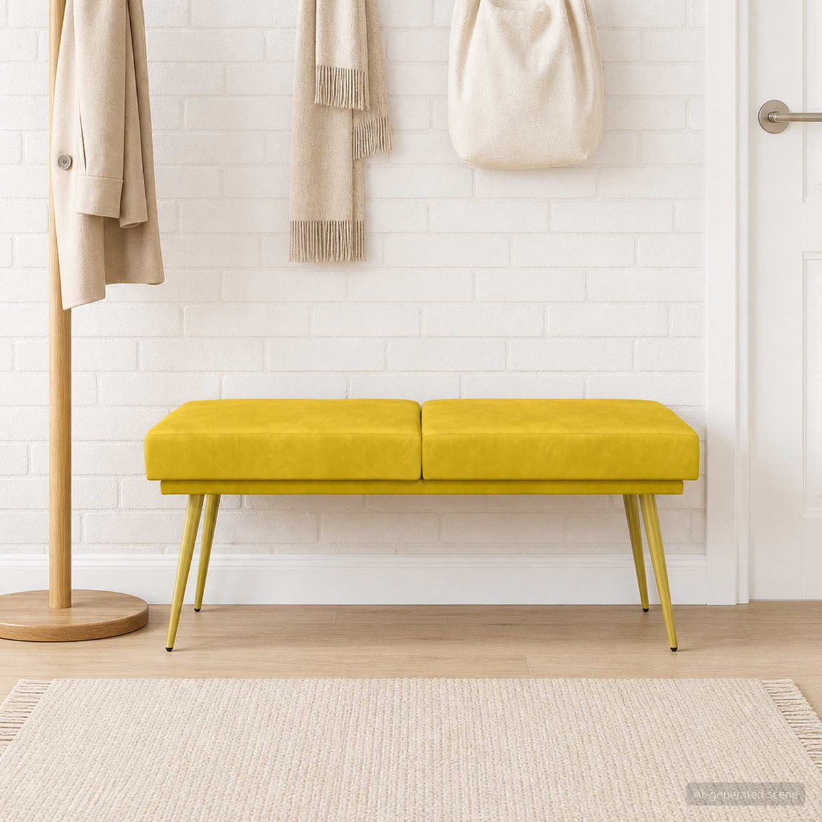 Dobbeltlagret bænk Gul 120 x 45 x 46 cm Fløjl