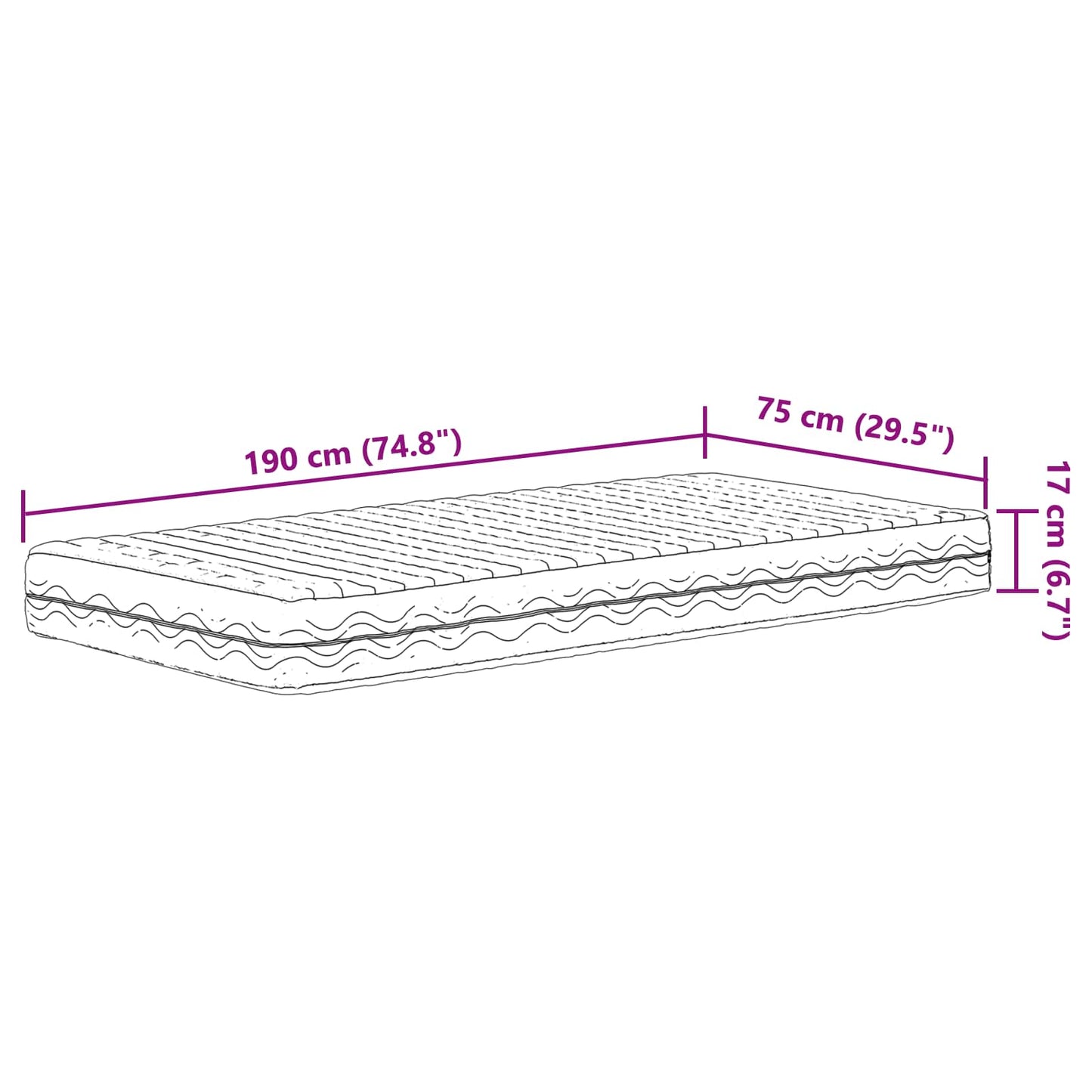 Skummadras H2 & H3 75 x 190 cm Hvid
