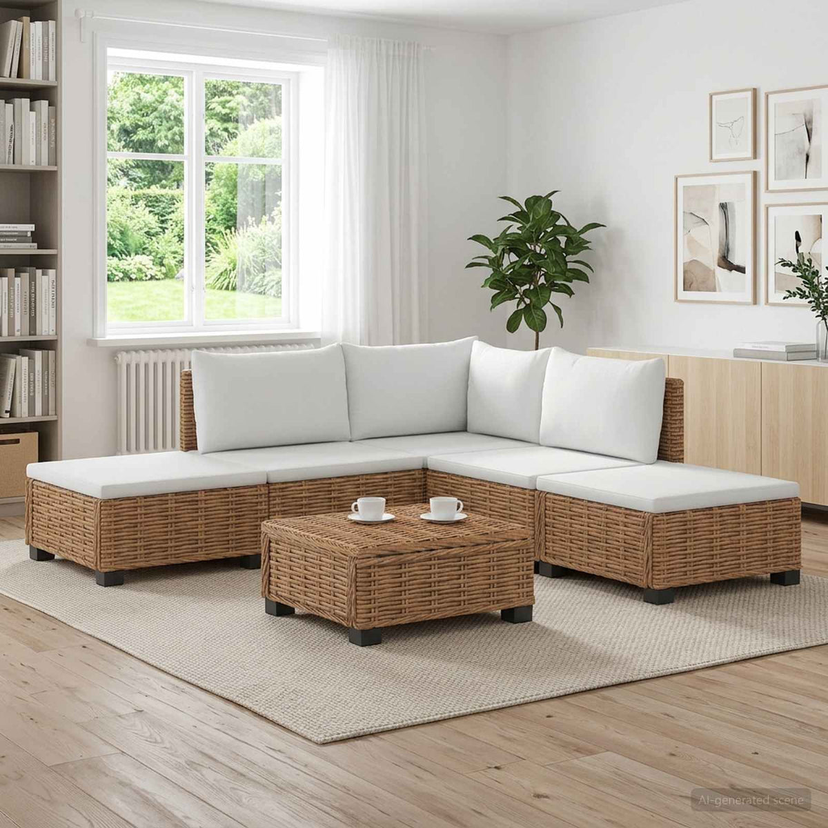 6 stk. Rattan Loungesæt med Puder GENDT Naturlig rattan