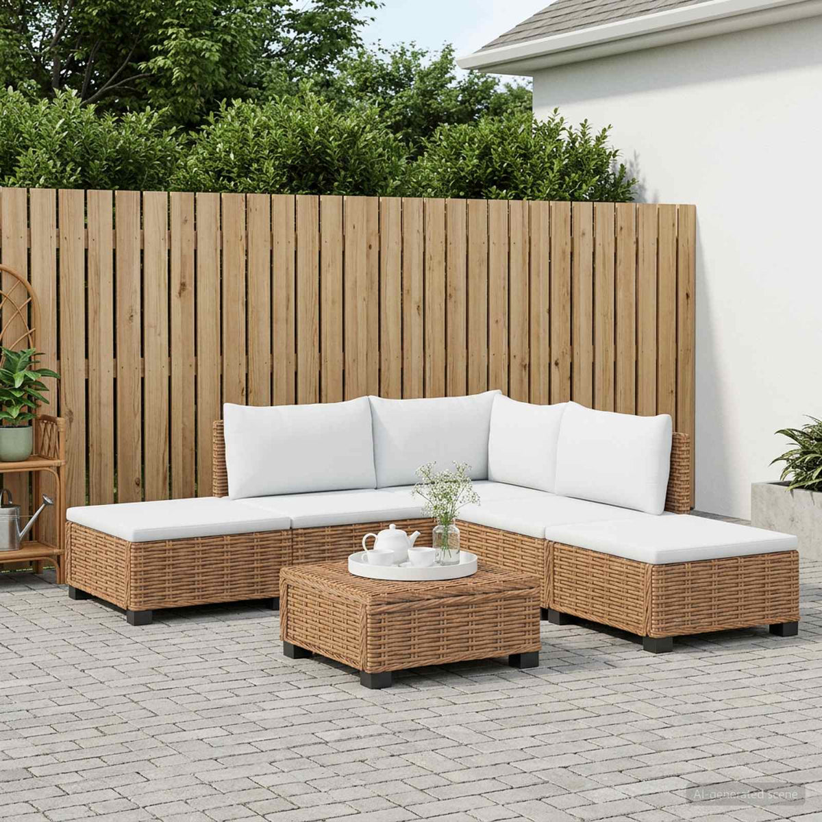 6 stk. Rattan Loungesæt med Puder GENDT Naturlig rattan