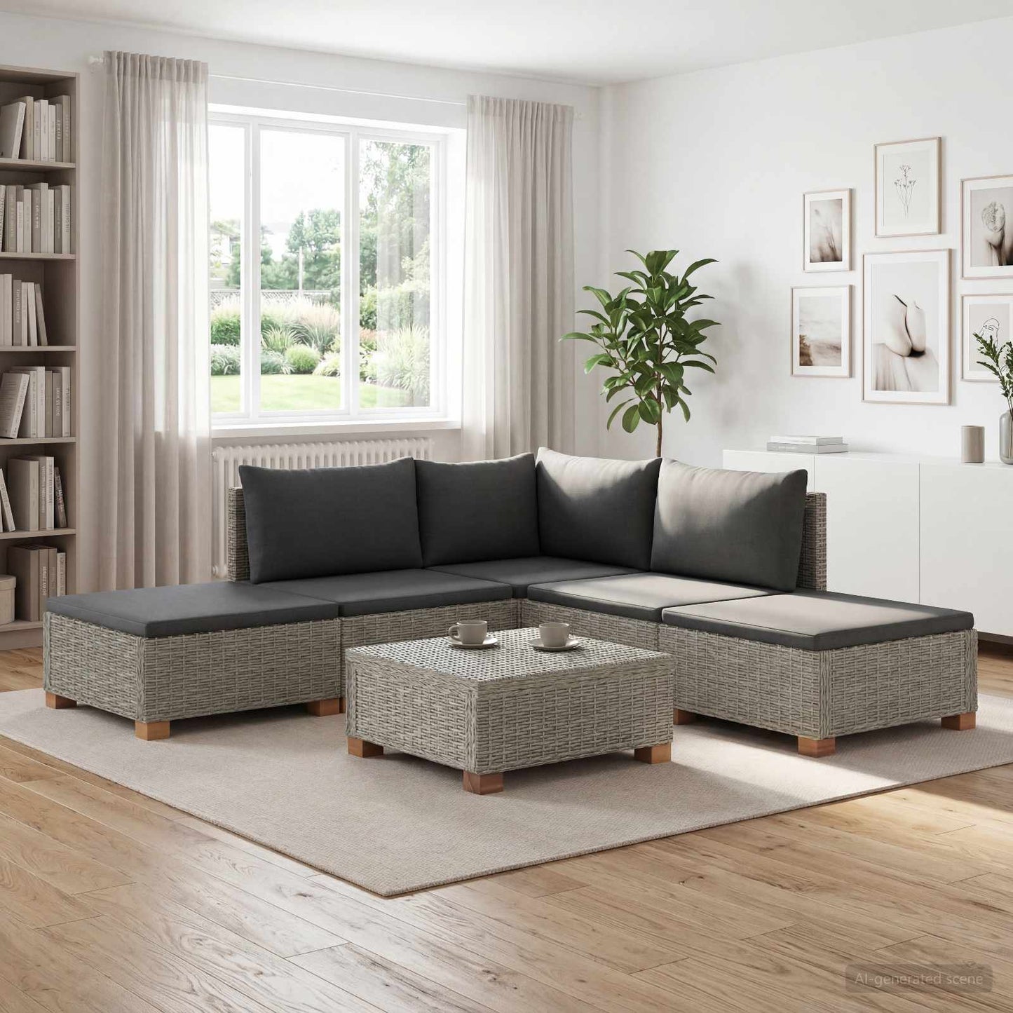 6 stk. Rattan Loungesæt med Puder GENDT Naturlig rattan