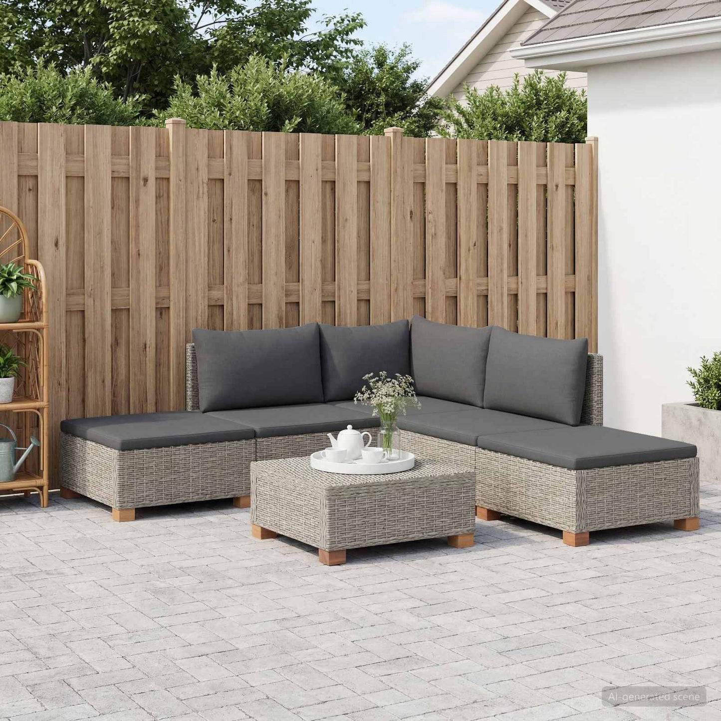 6 stk. Rattan Loungesæt med Puder GENDT Naturlig rattan