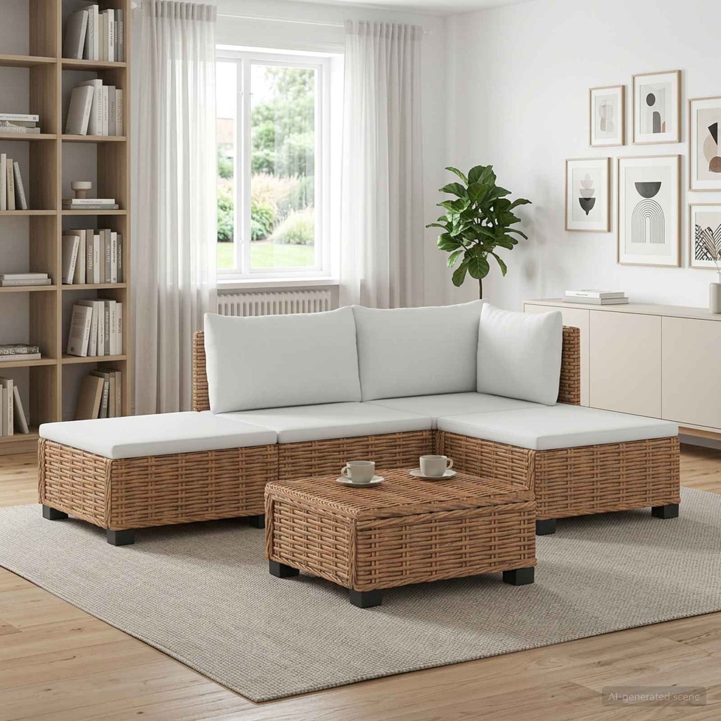 4 stk. Rattan Loungesæt med Puder GENDT Naturlig rattan