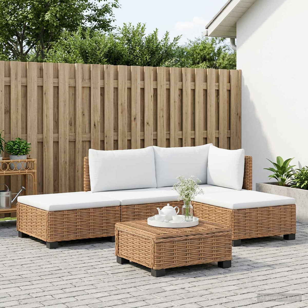 4 stk. Rattan Loungesæt med Puder GENDT Naturlig rattan