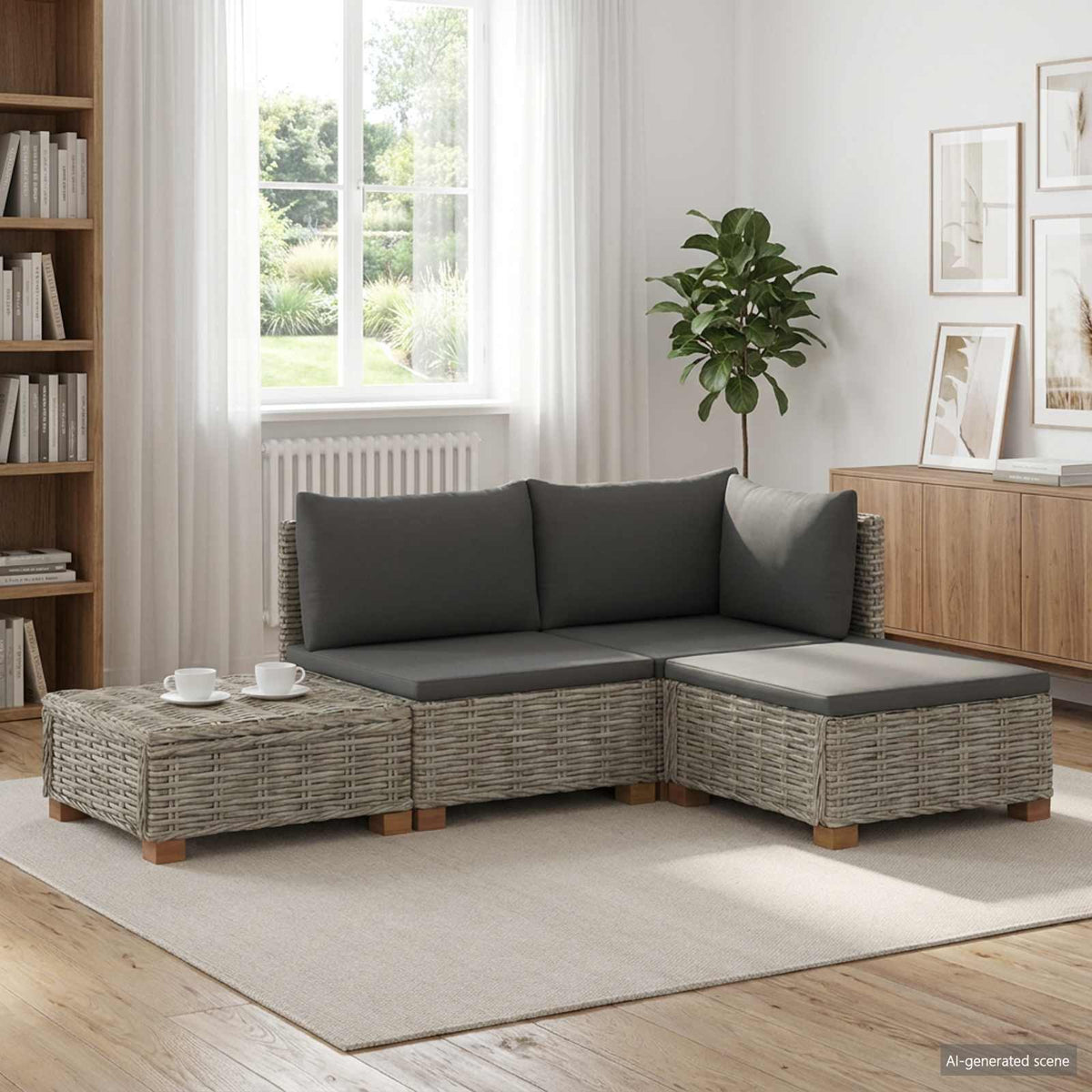 4 stk. Rattan Loungesæt med Puder GENDT Naturlig rattan