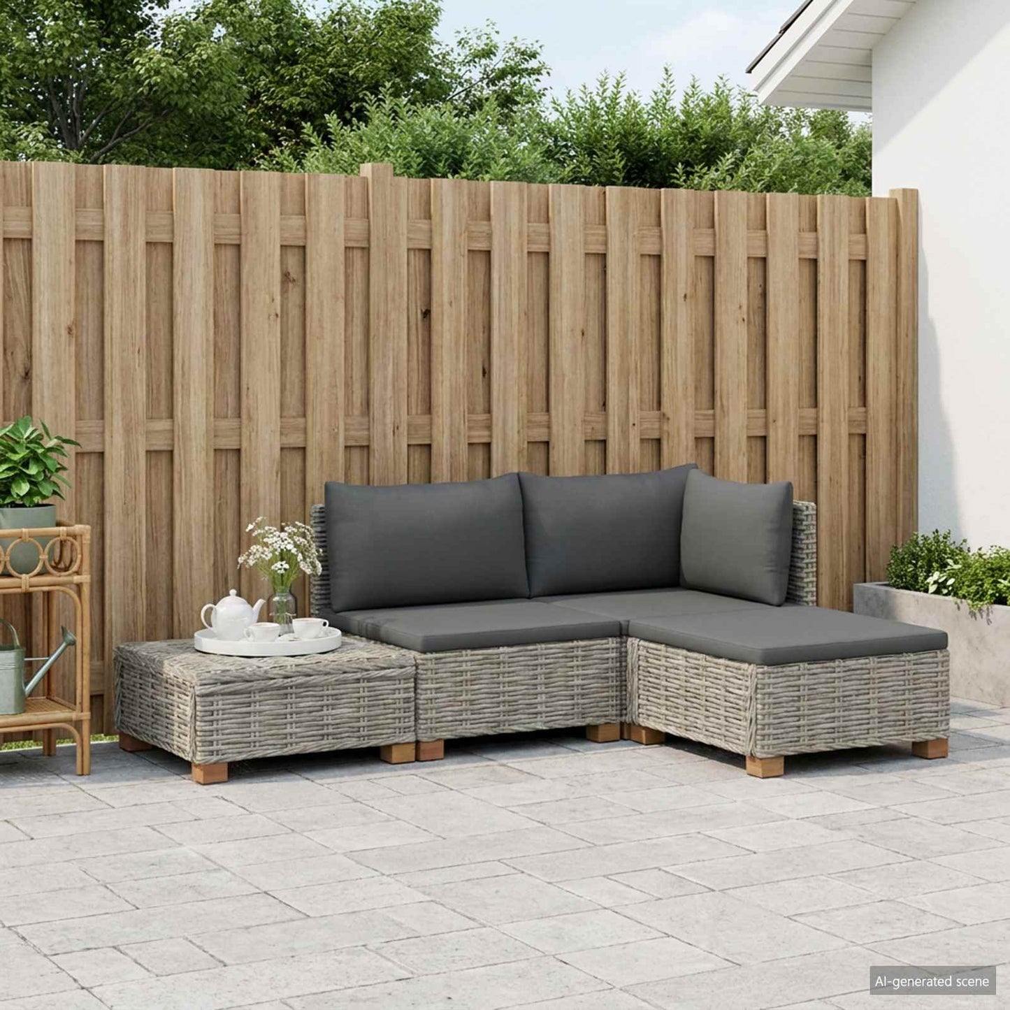 4 stk. Rattan Loungesæt med Puder GENDT Naturlig rattan