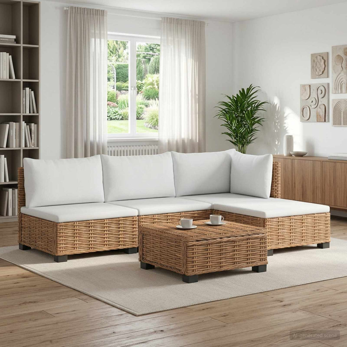 5 stk. Rattan Loungesæt med Puder GENDT Naturlig rattan