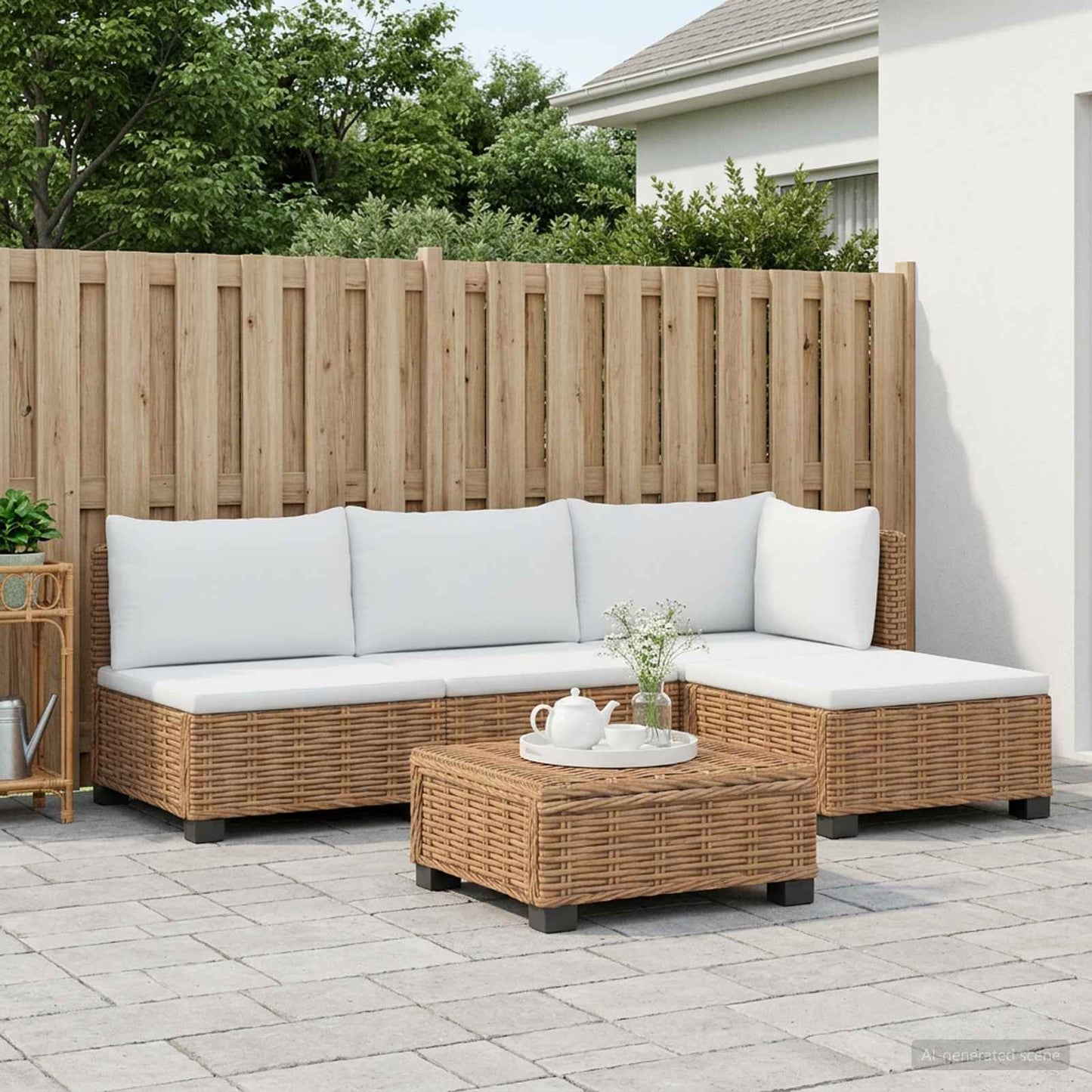 5 stk. Rattan Loungesæt med Puder GENDT Naturlig rattan