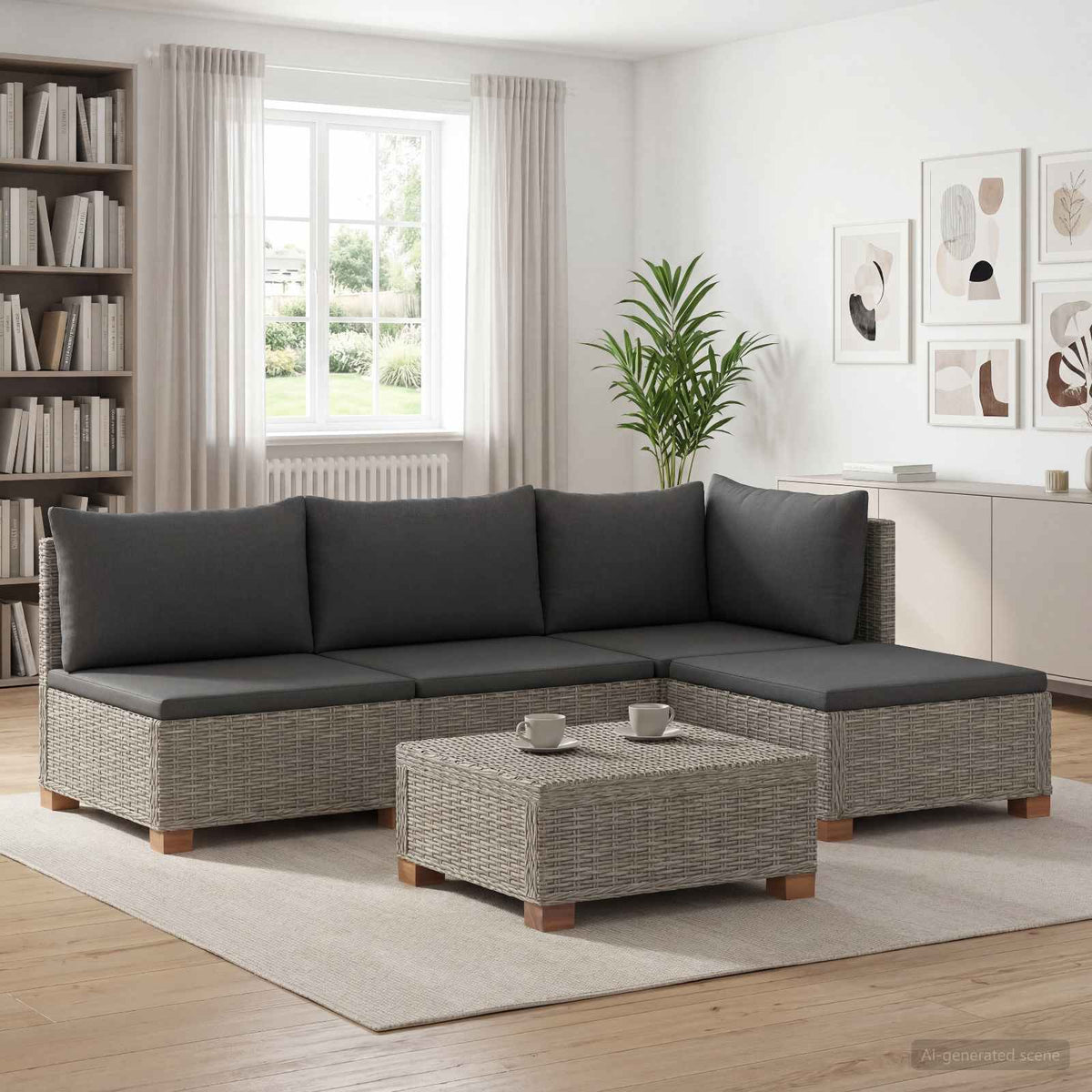 5 stk. Rattan Loungesæt med Puder GENDT Naturlig rattan