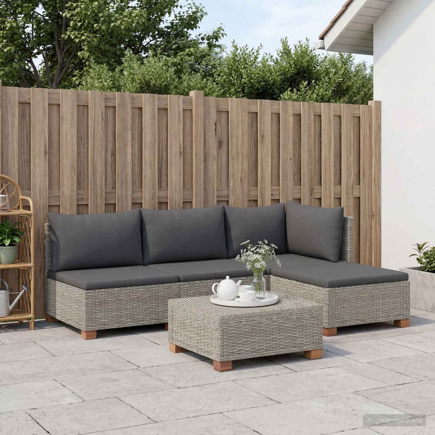 5 stk. Rattan Loungesæt med Puder GENDT Naturlig rattan