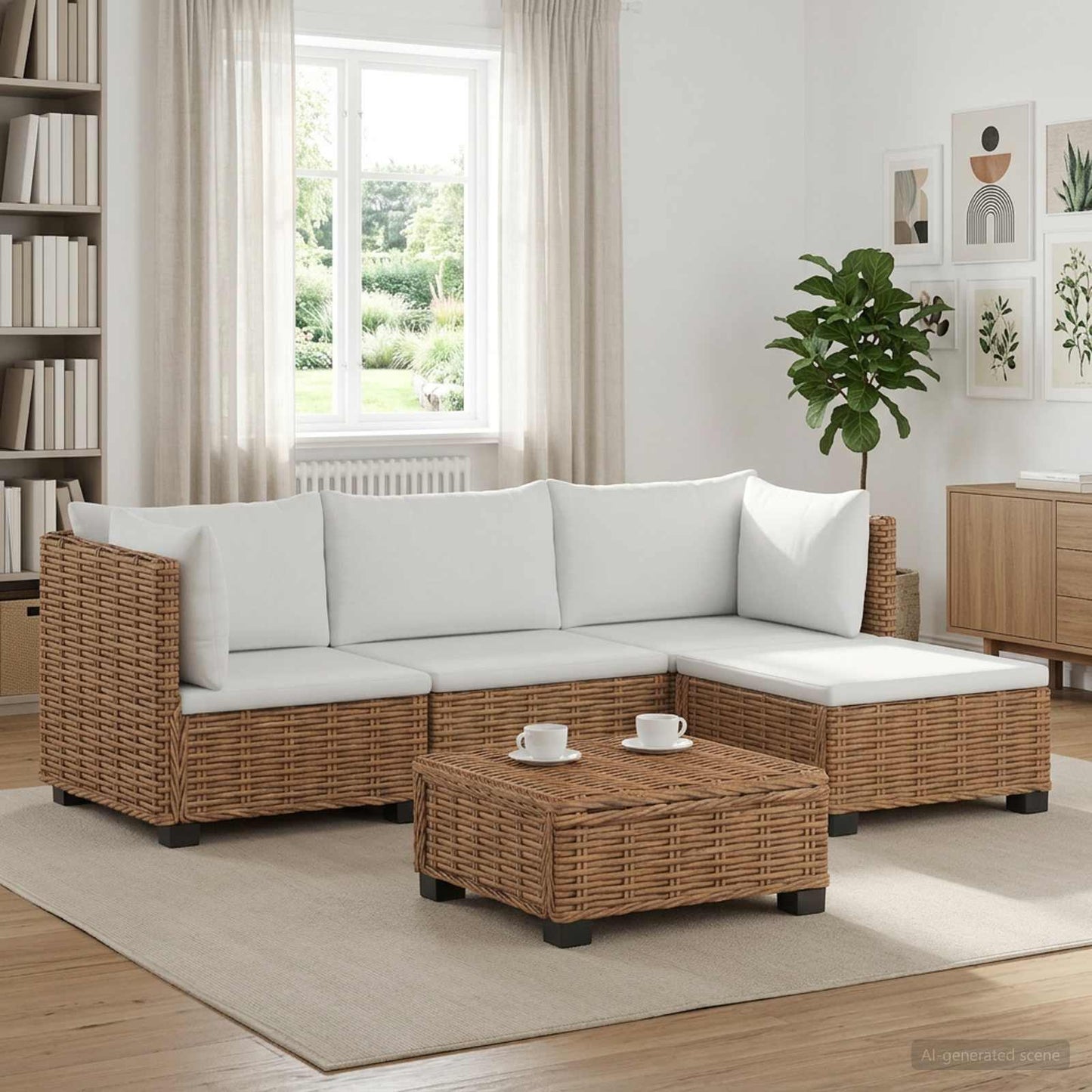 5 stk. Rattan Loungesæt med Puder GENDT Naturlig rattan