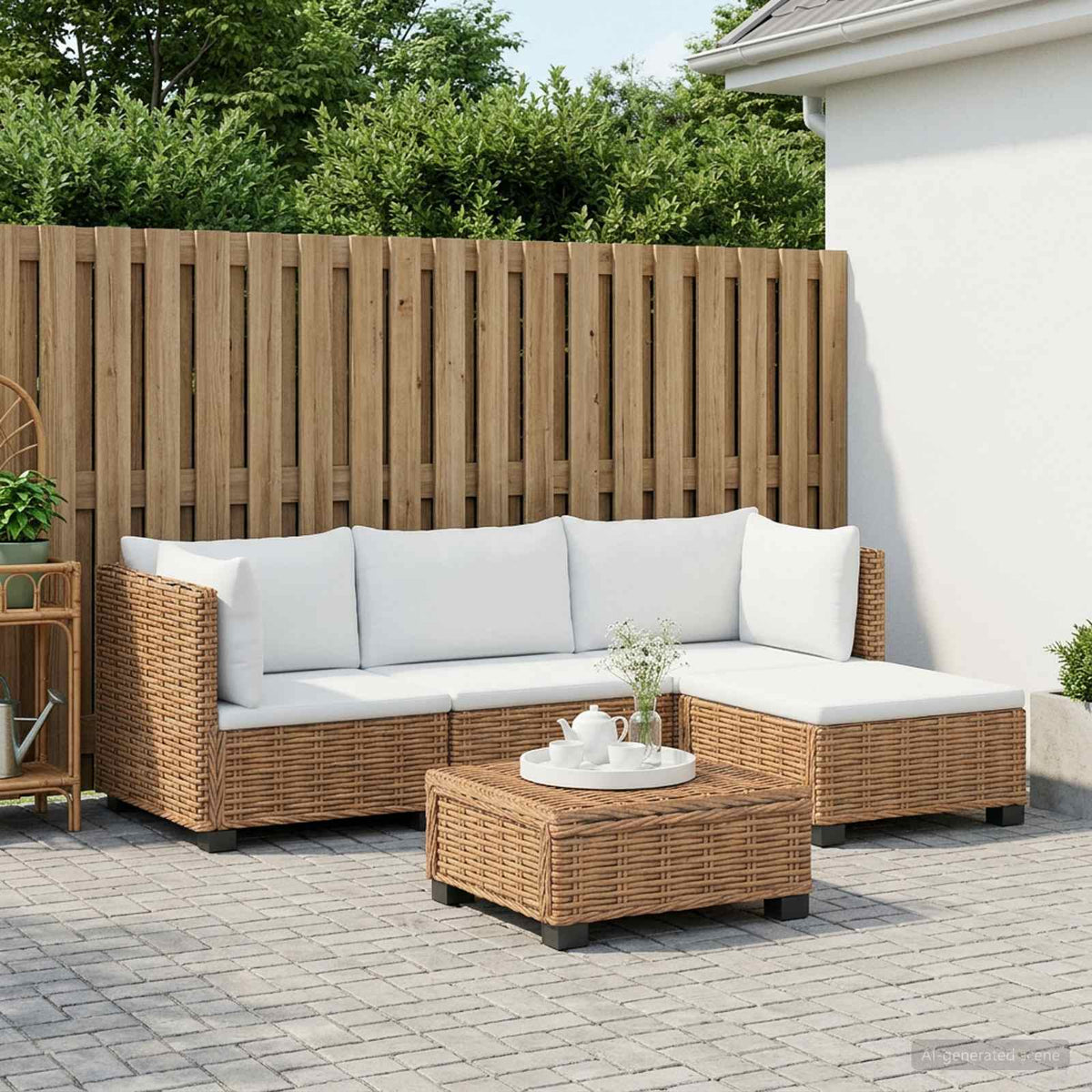 5 stk. Rattan Loungesæt med Puder GENDT Naturlig rattan