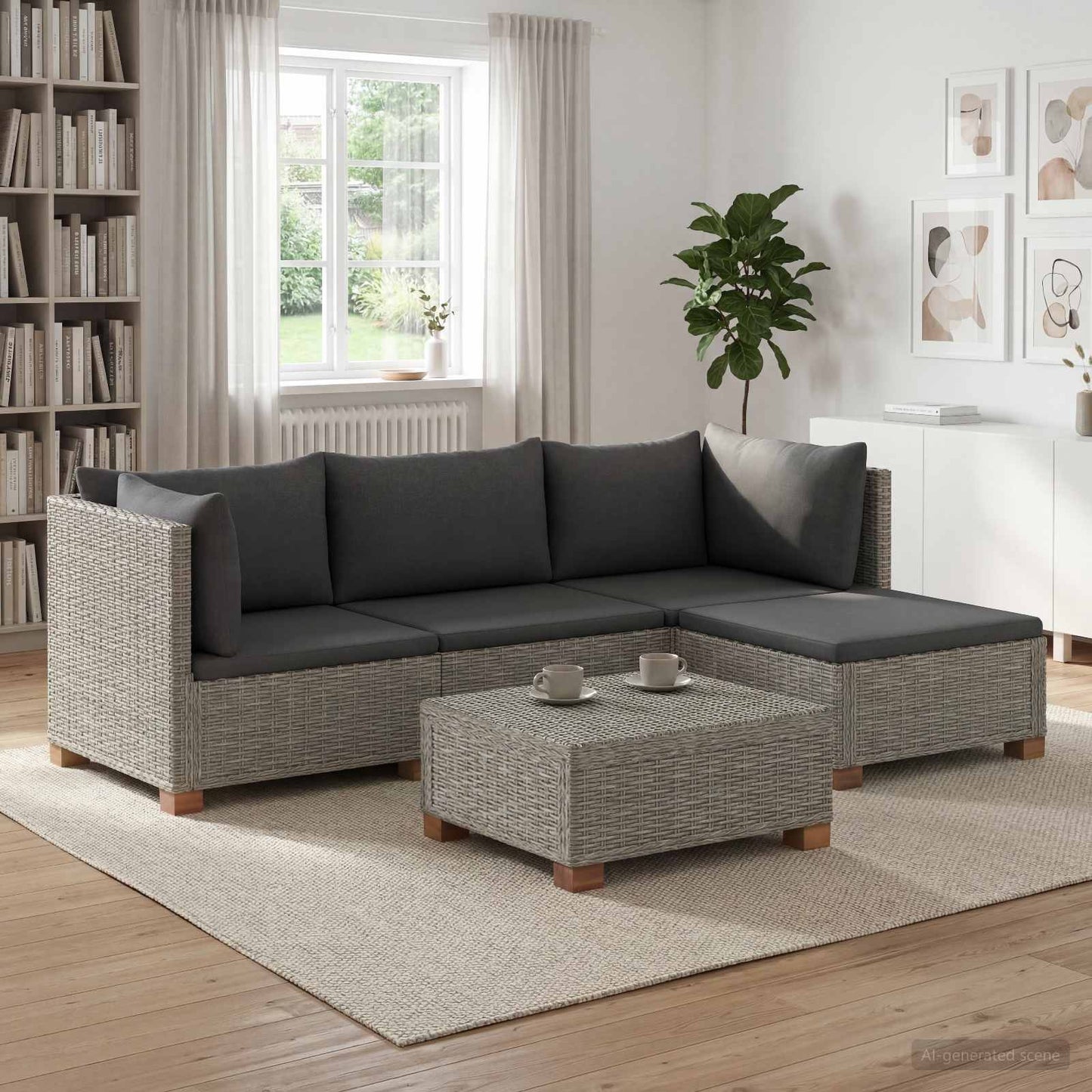 5 stk. Rattan Loungesæt med Puder GENDT Naturlig rattan