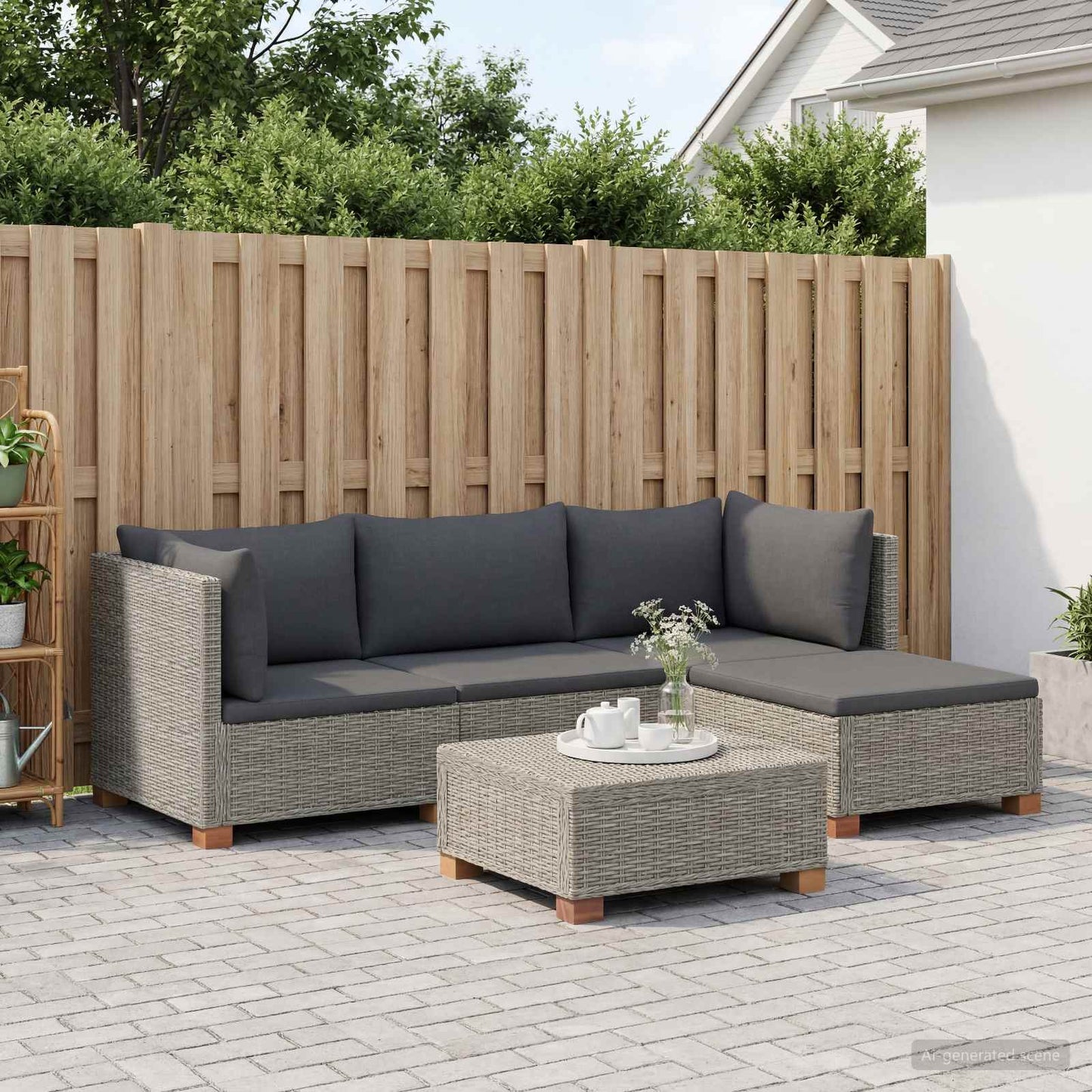 5 stk. Rattan Loungesæt med Puder GENDT Naturlig rattan
