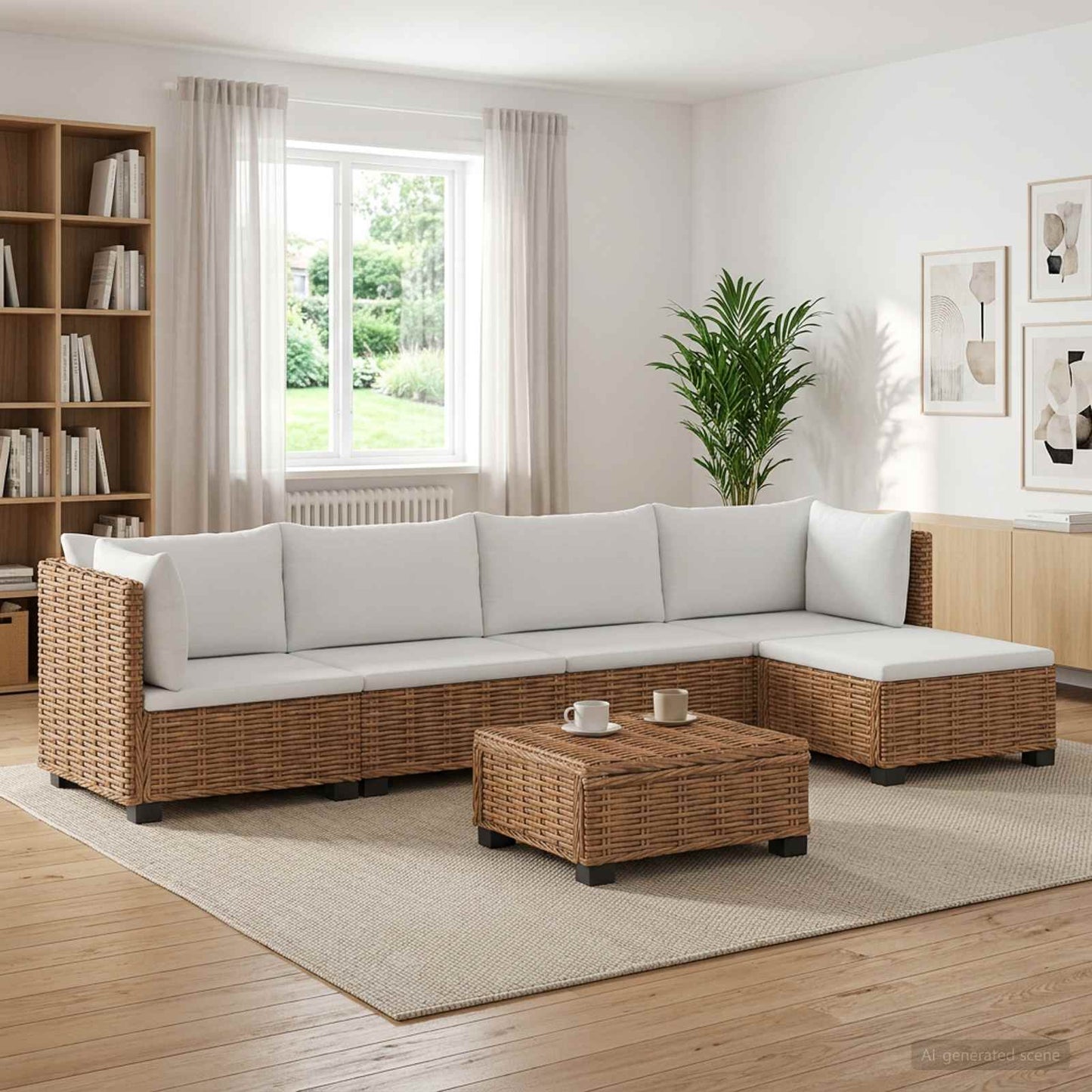 6 stk. Rattan Loungesæt med Puder GENDT Naturlig rattan
