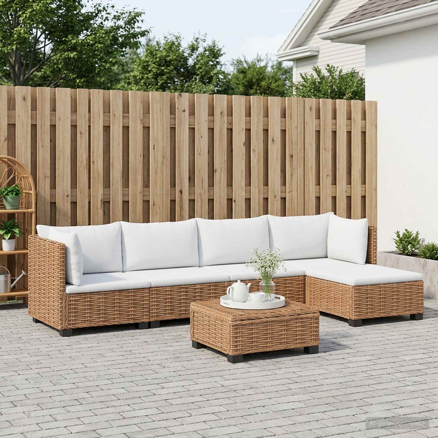 6 stk. Rattan Loungesæt med Puder GENDT Naturlig rattan