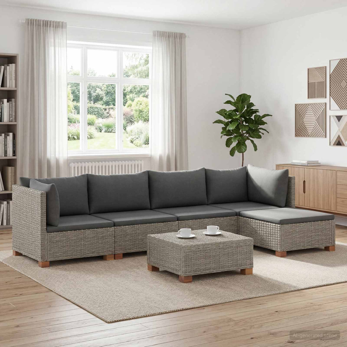 6 stk. Rattan Loungesæt med Puder GENDT Naturlig rattan