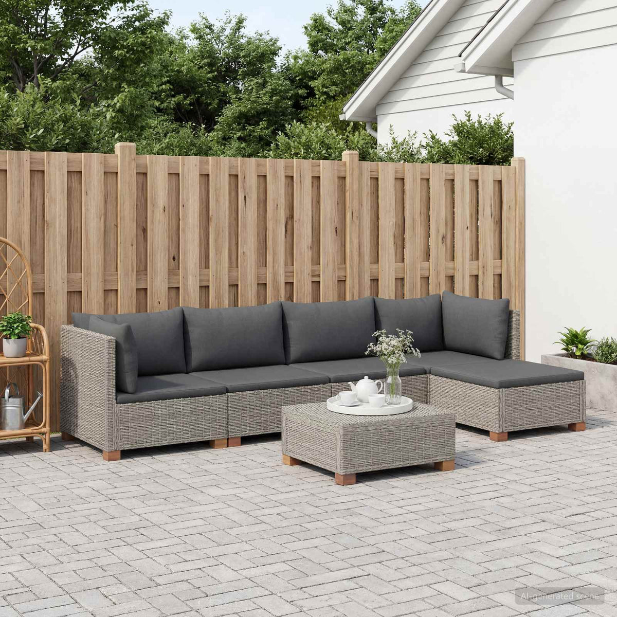 6 stk. Rattan Loungesæt med Puder GENDT Naturlig rattan