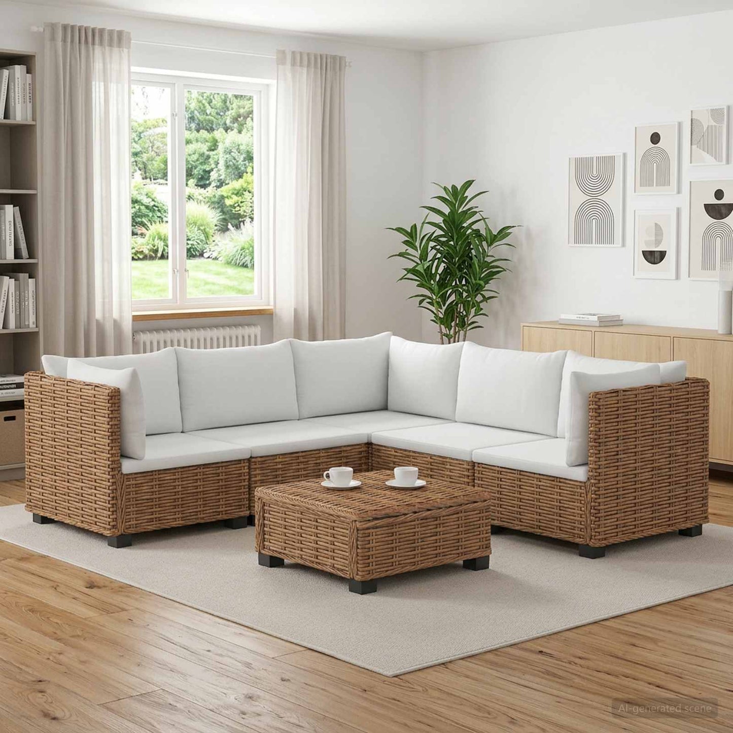 6 stk. Rattan Loungesæt med Puder GENDT Naturlig rattan
