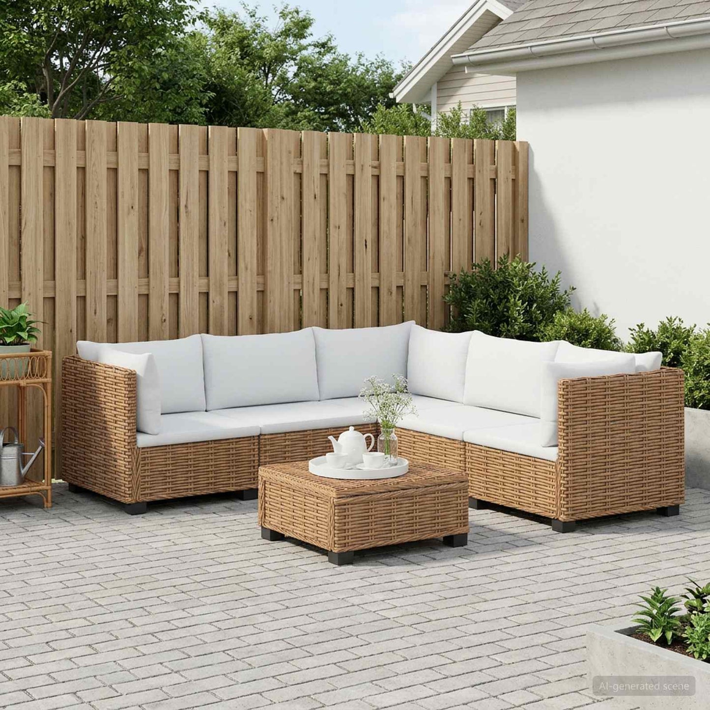 6 stk. Rattan Loungesæt med Puder GENDT Naturlig rattan