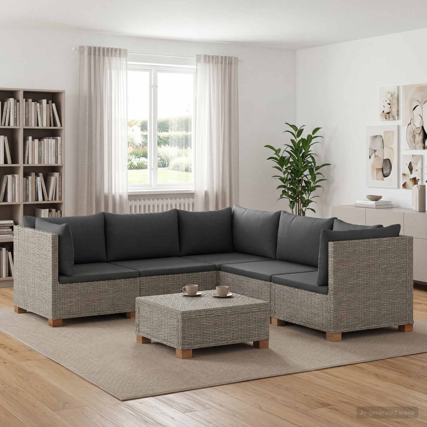 6 stk. Rattan Loungesæt med Puder GENDT Naturlig rattan