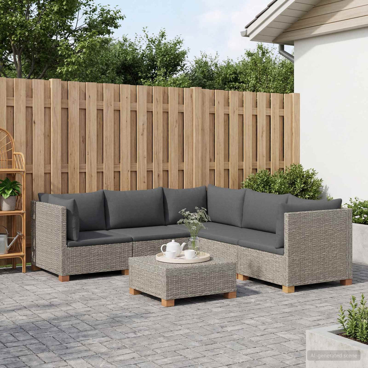 6 stk. Rattan Loungesæt med Puder GENDT Naturlig rattan