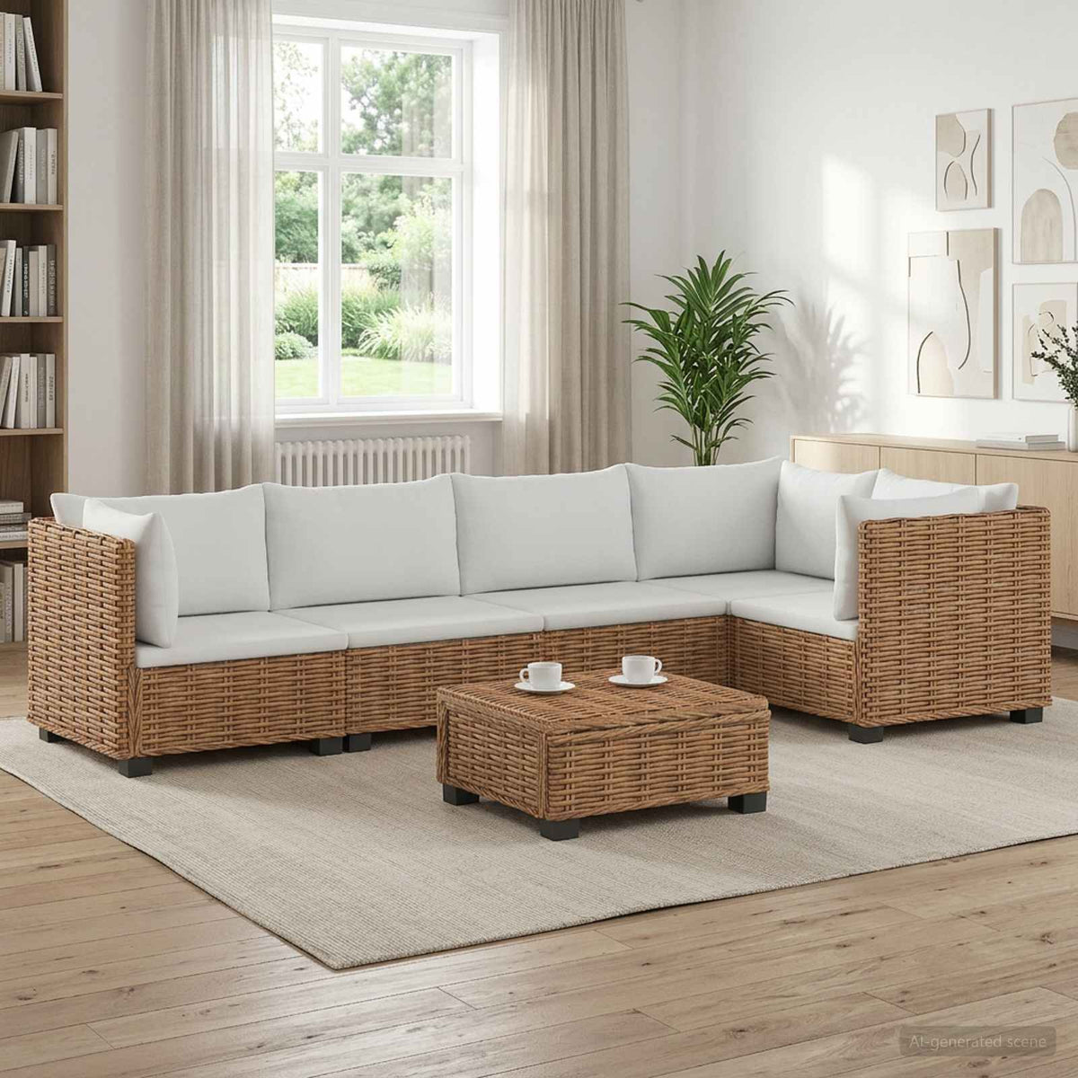 6 stk. Rattan Loungesæt med Puder GENDT Naturlig rattan