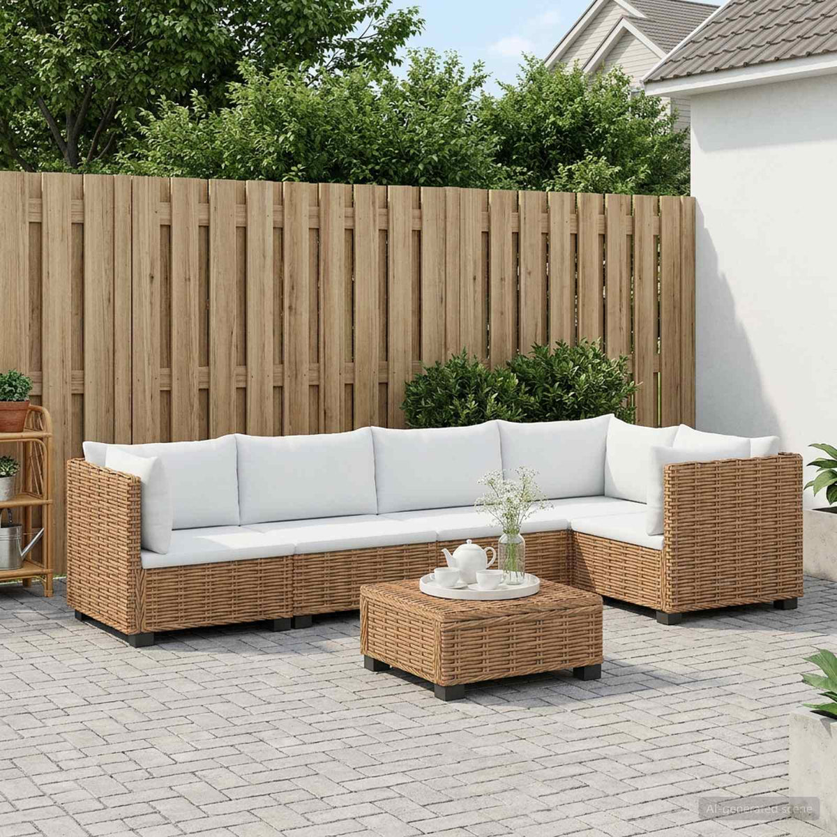 6 stk. Rattan Loungesæt med Puder GENDT Naturlig rattan