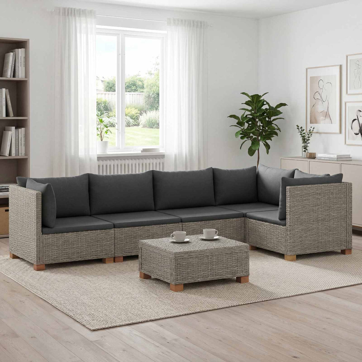 6 stk. Rattan Loungesæt med Puder GENDT Naturlig rattan