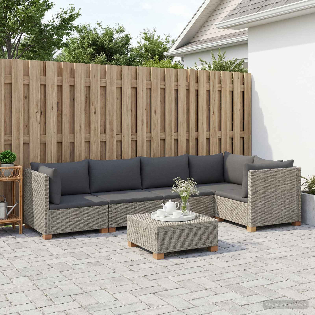 6 stk. Rattan Loungesæt med Puder GENDT Naturlig rattan