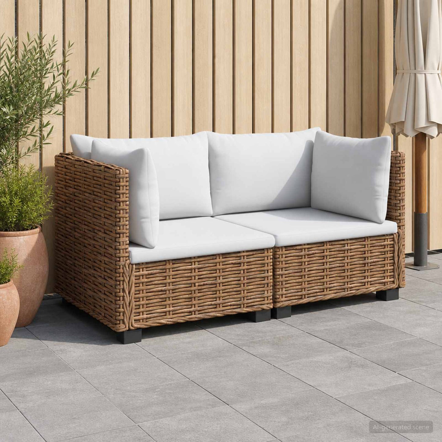 2 stk. Rattan Loungesæt med Puder GENDT Naturlig rattan