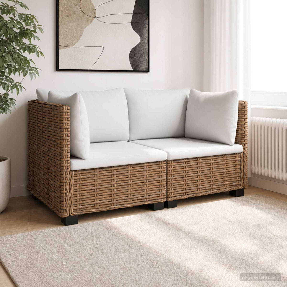 2 stk. Rattan Loungesæt med Puder GENDT Naturlig rattan
