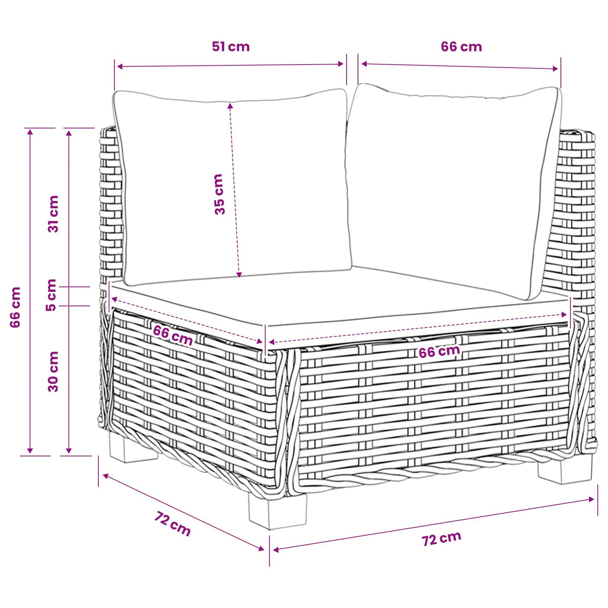 2 stk. Rattan Loungesæt med Puder GENDT Naturlig rattan