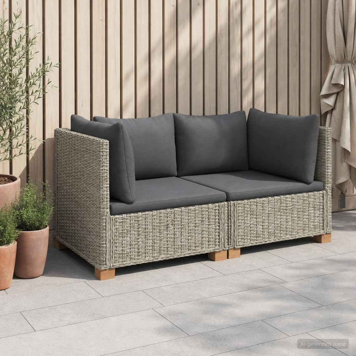 2 stk. Rattan Loungesæt med Puder GENDT Naturlig rattan
