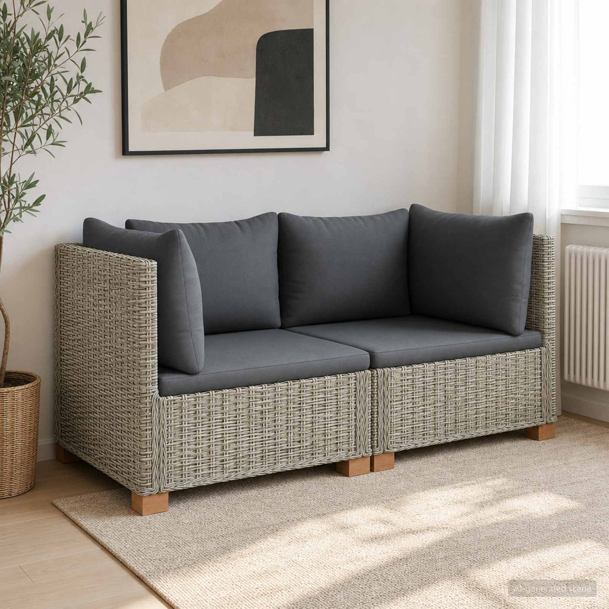 2 stk. Rattan Loungesæt med Puder GENDT Naturlig rattan