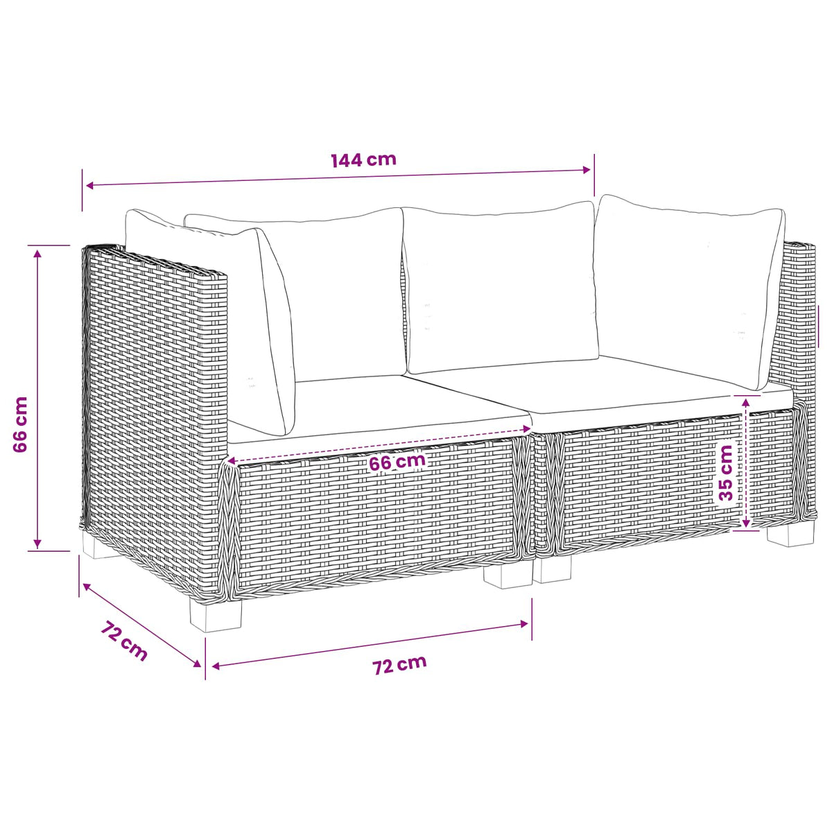 2 stk. Rattan Loungesæt med Puder GENDT Naturlig rattan