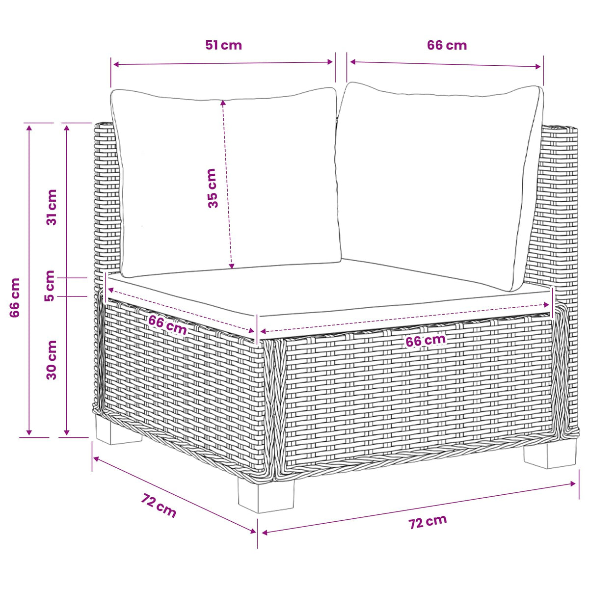 2 stk. Rattan Loungesæt med Puder GENDT Naturlig rattan
