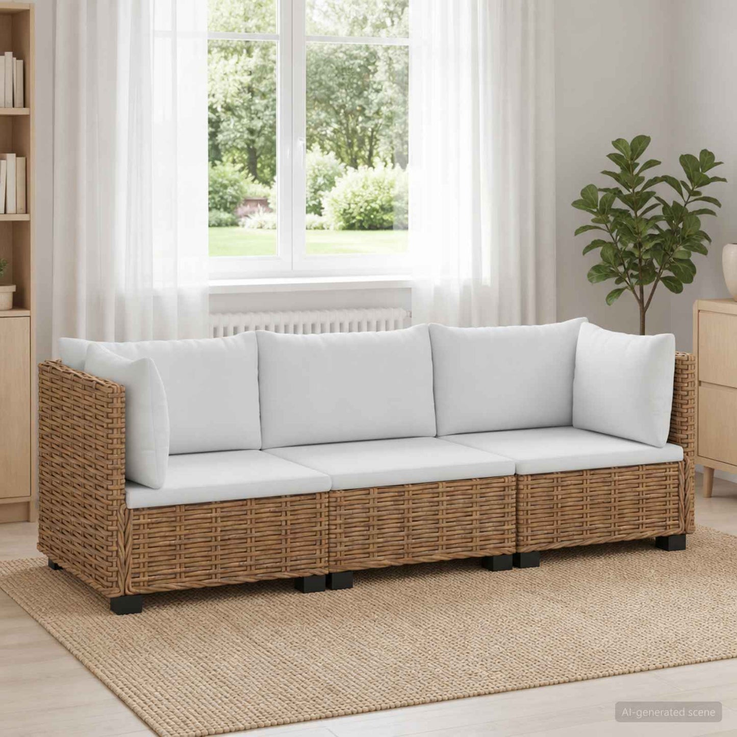 3 stk. Rattan Loungesæt med Puder GENDT Naturlig rattan