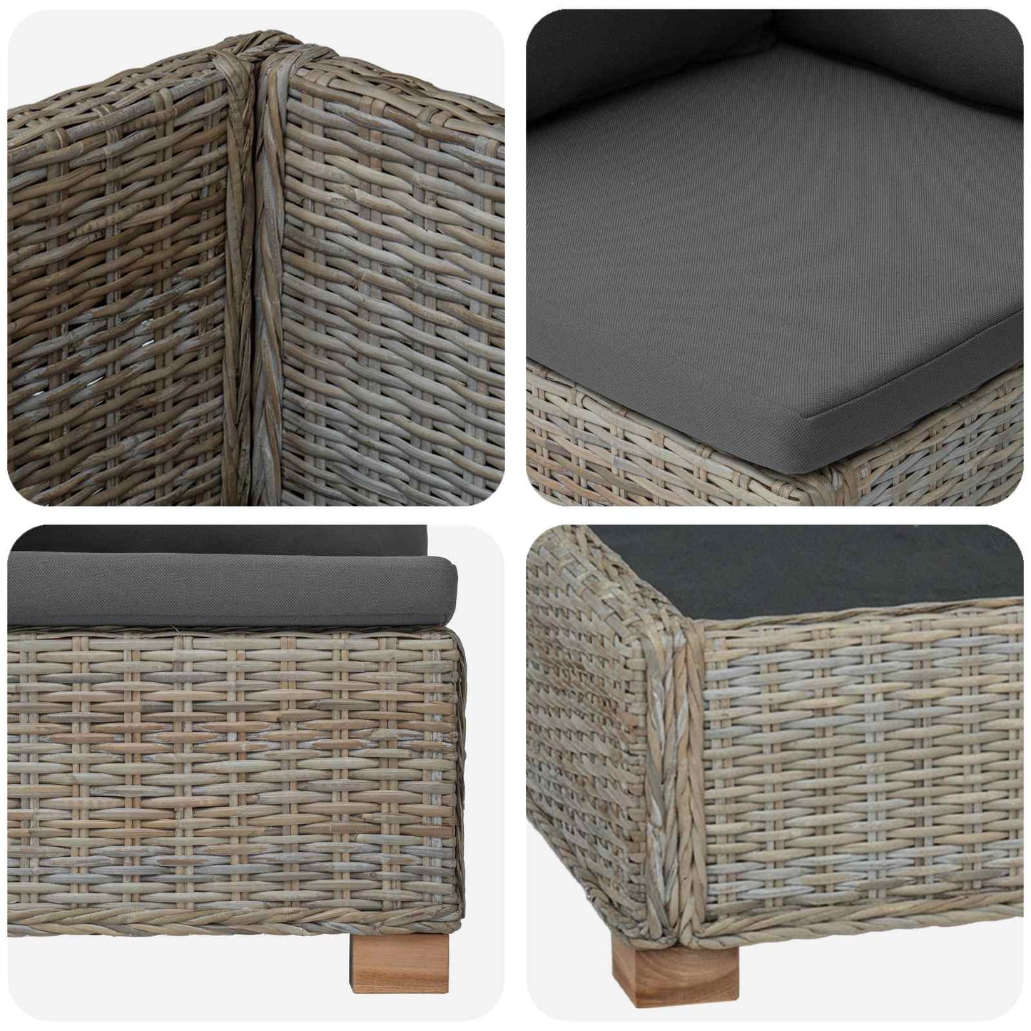 3 stk. Rattan Loungesæt med Puder GENDT Naturlig rattan