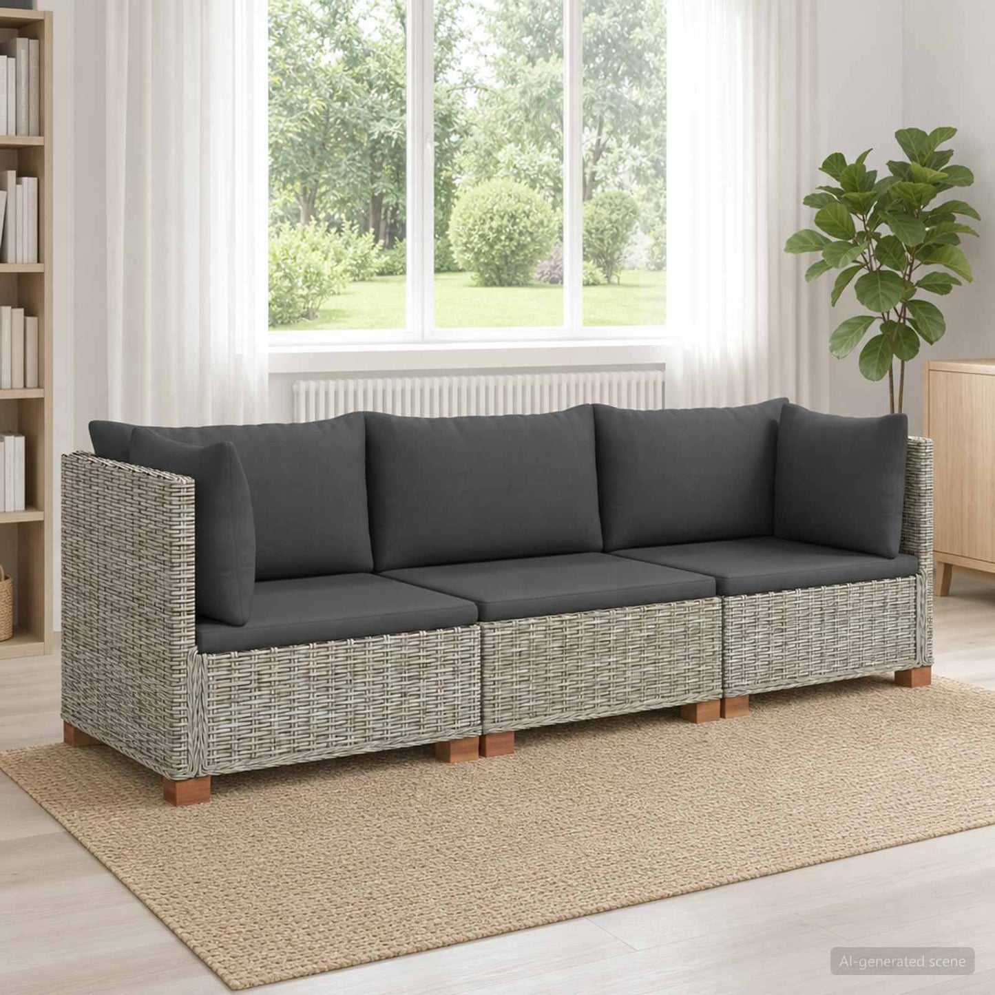 3 stk. Rattan Loungesæt med Puder GENDT Naturlig rattan