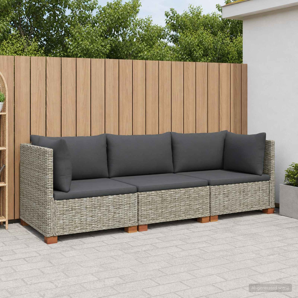 3 stk. Rattan Loungesæt med Puder GENDT Naturlig rattan