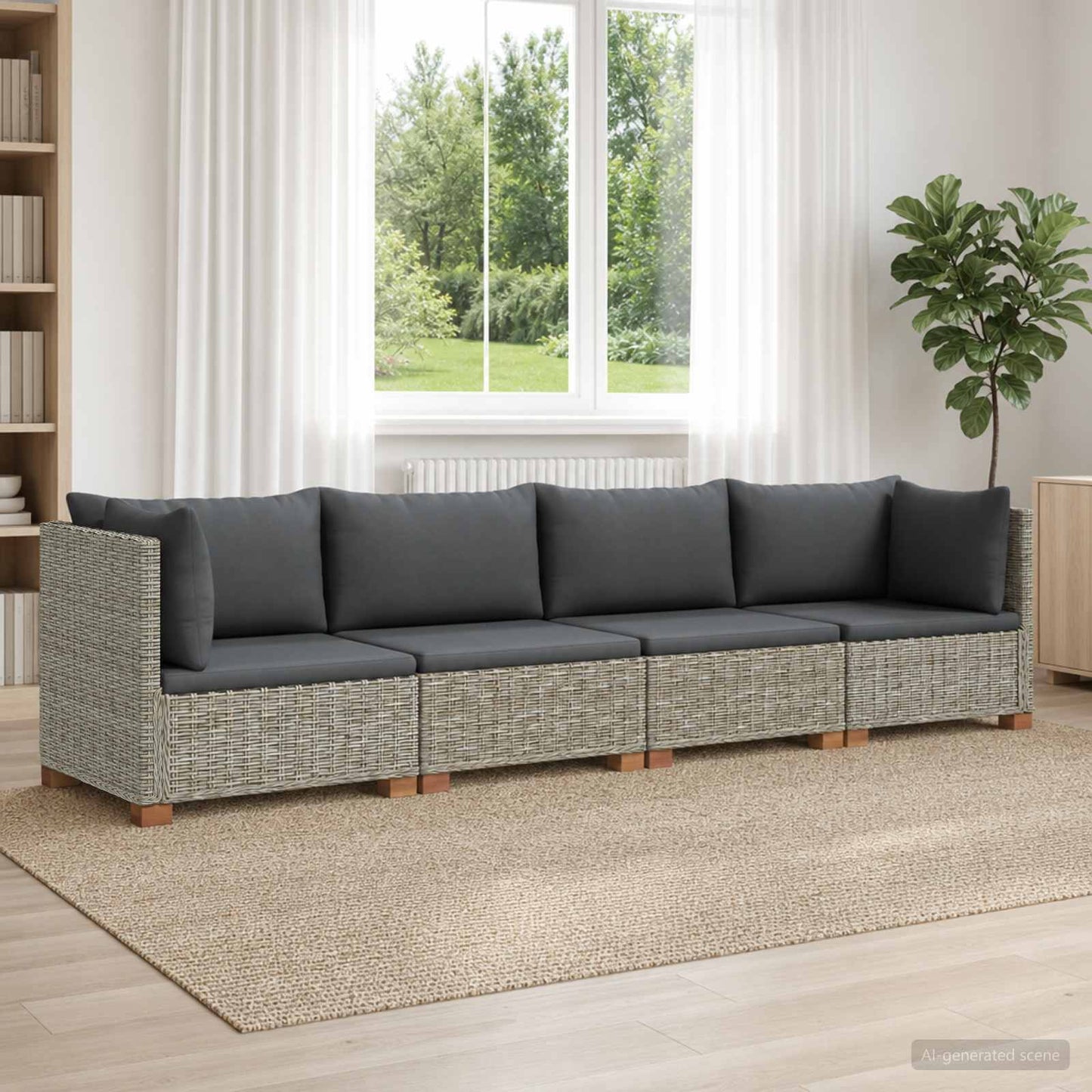 4 stk. Rattan Loungesæt med Puder GENDT Naturlig rattan