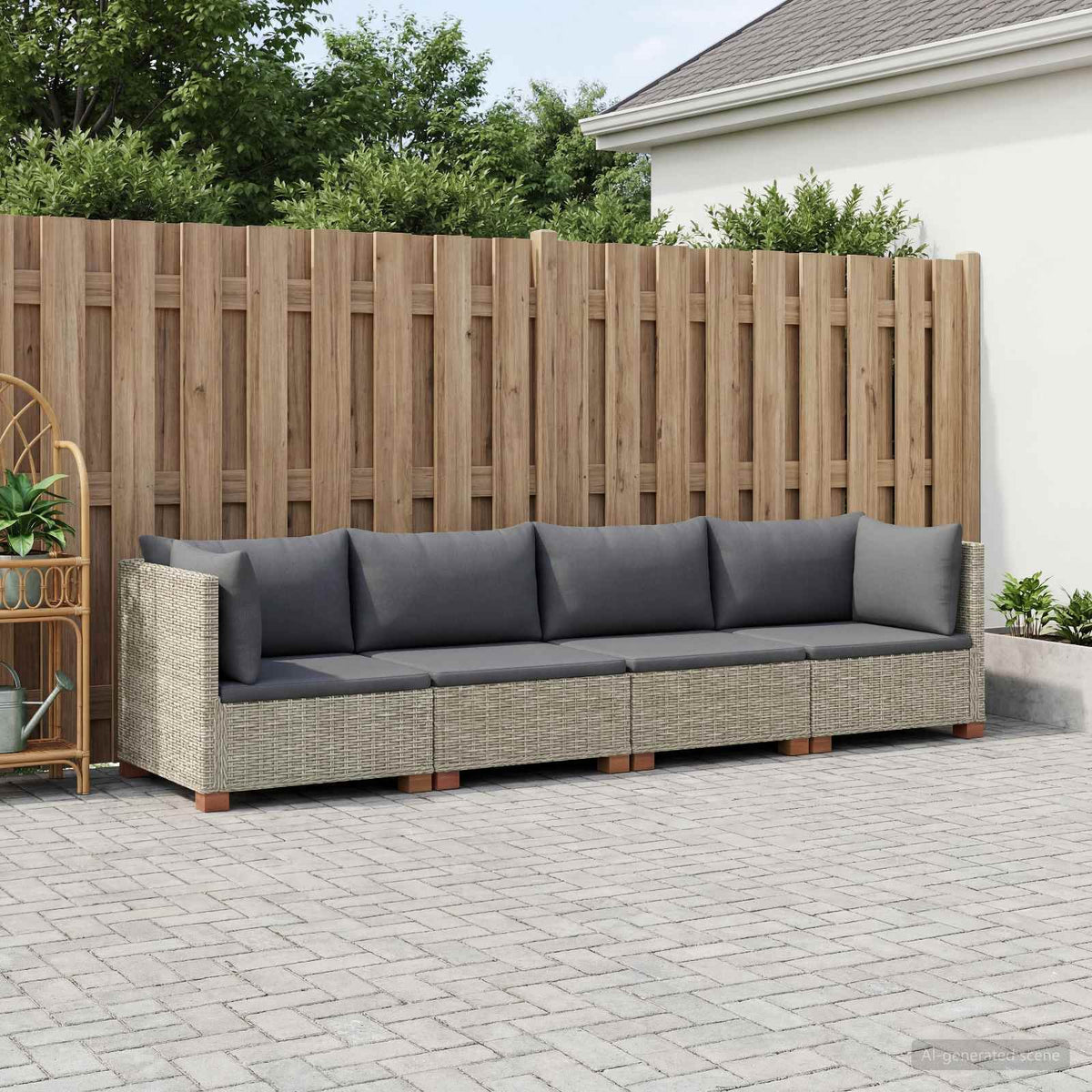 4 stk. Rattan Loungesæt med Puder GENDT Naturlig rattan