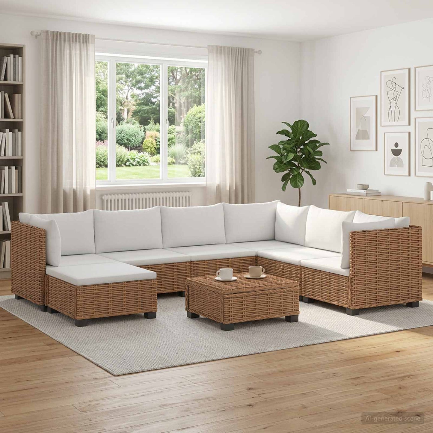 8 stk. Rattan Loungesæt med Puder GENDT Naturlig rattan