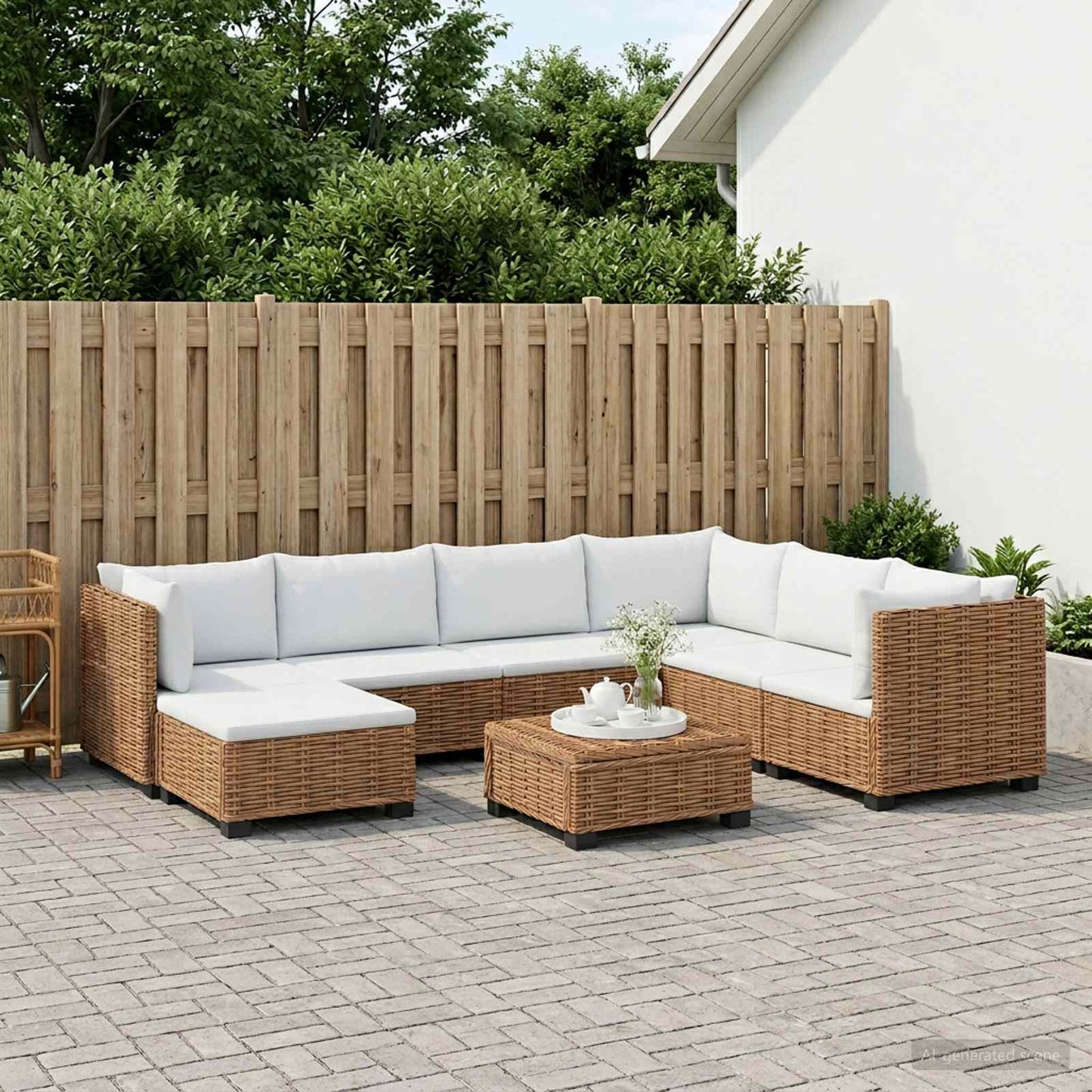 8 stk. Rattan Loungesæt med Puder GENDT Naturlig rattan