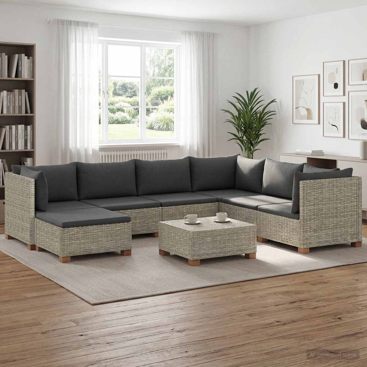 8 stk. Rattan Loungesæt med Puder GENDT Naturlig rattan