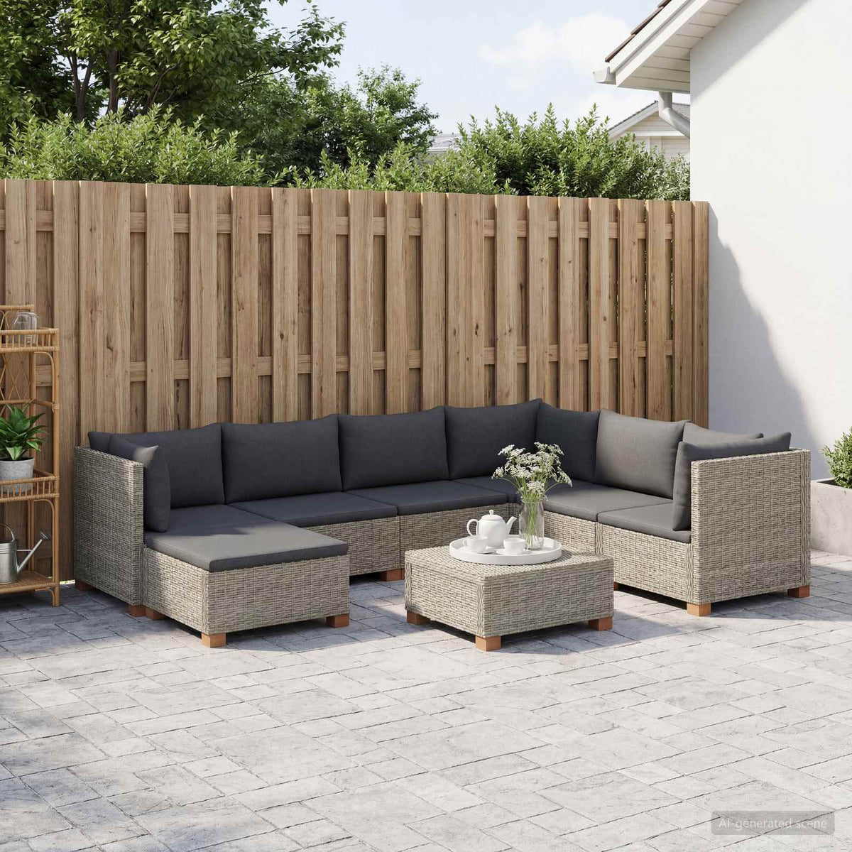 8 stk. Rattan Loungesæt med Puder GENDT Naturlig rattan